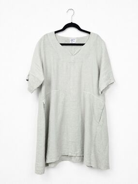 Completo Lino by Arthurio 100% Flax Linen Lagenlook Tunic Dress Pockets Large